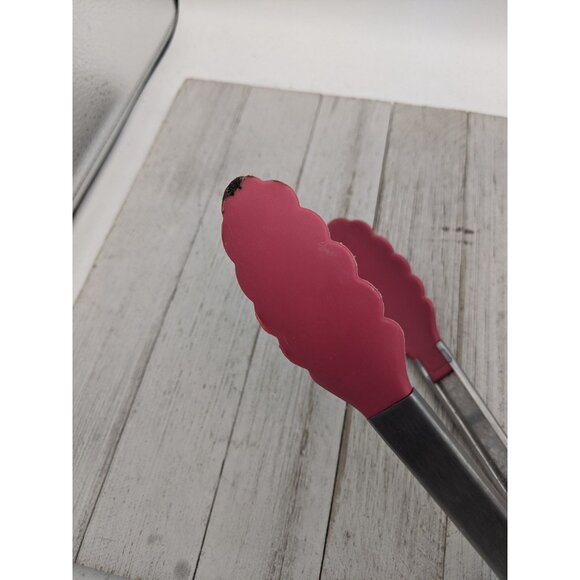 Locking Stainless Steel 10 1/4" Tongs Pink Shell Shaped - Picture 8 of 10